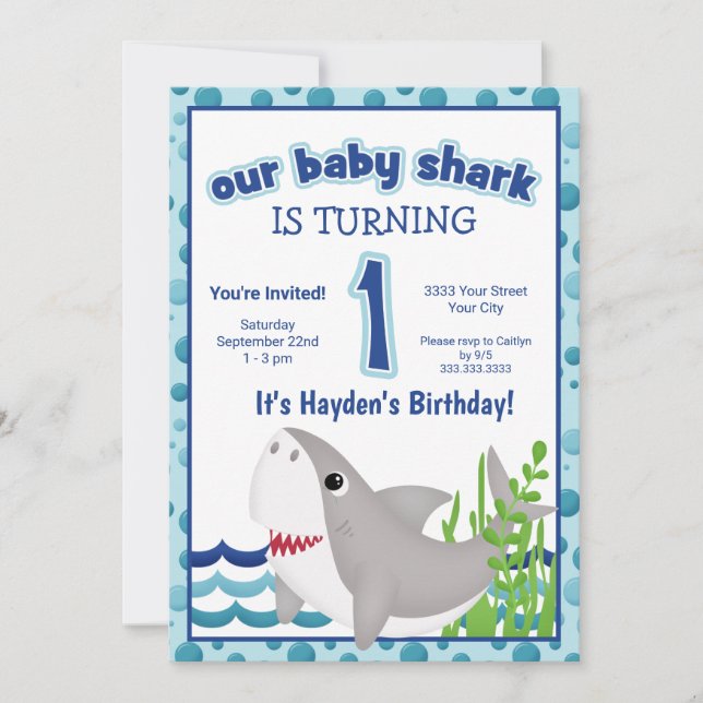 Colourful Shark Ocean 1st Birthday Invitation (Front)