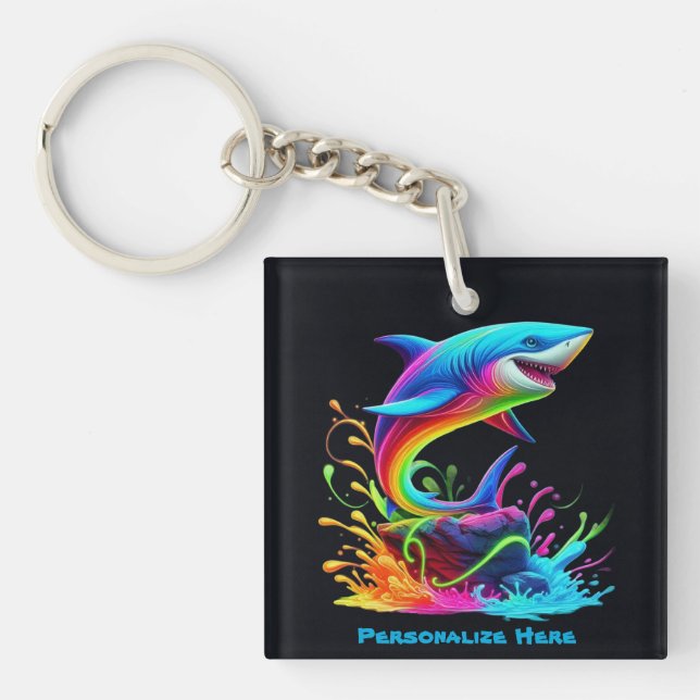 Colourful Shark Splash Key Ring (Front)