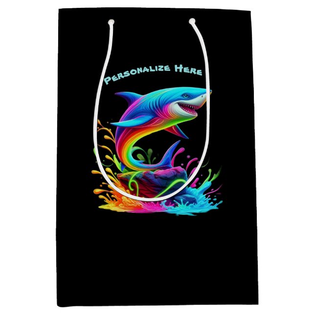 Colourful Shark Splash- Medium Gift Bag (Front)