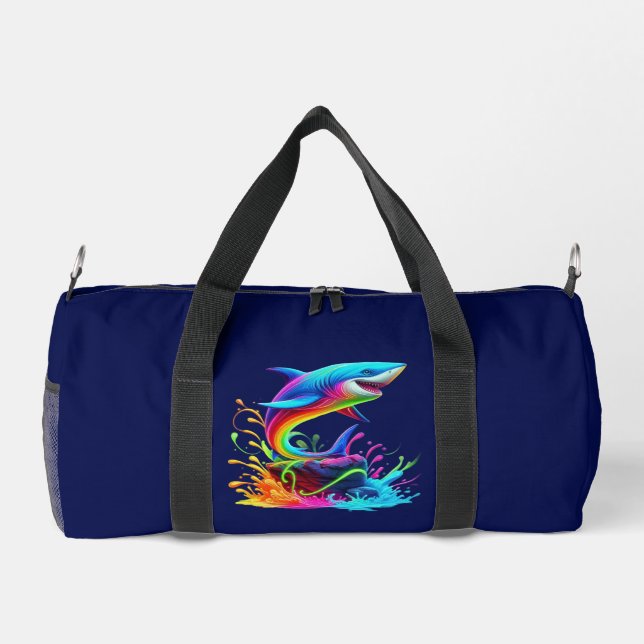 Colourful Shark Splash Zippered Pouch Duffle Bag (Back)