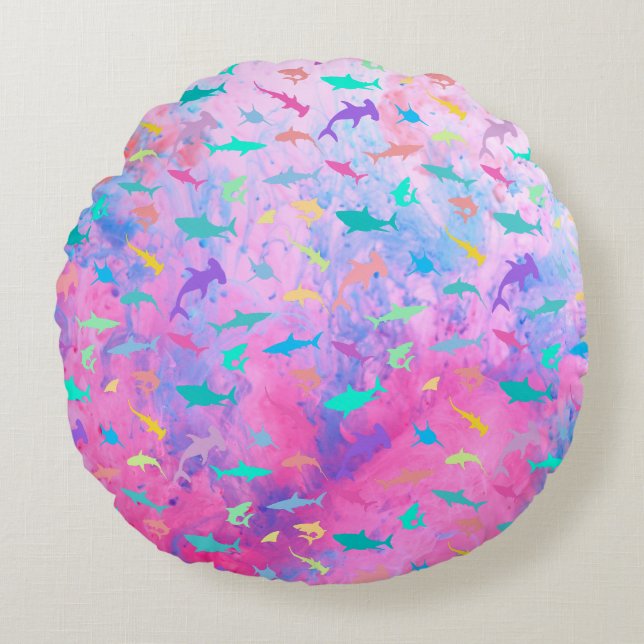Colourful shark under the sea gradient Party Round Cushion (Front)
