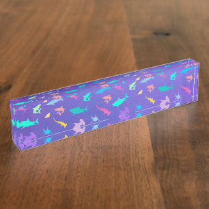 Colourful shark under the sea School Party Nameplate
