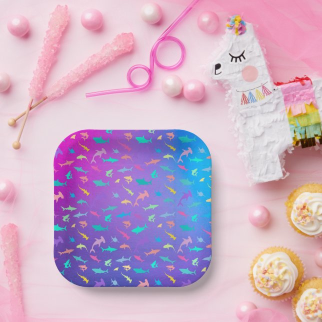 Colourful shark under the sea School Party Paper Plate (Party)