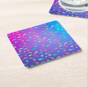 Colourful shark under the sea School Party Square Paper Coaster