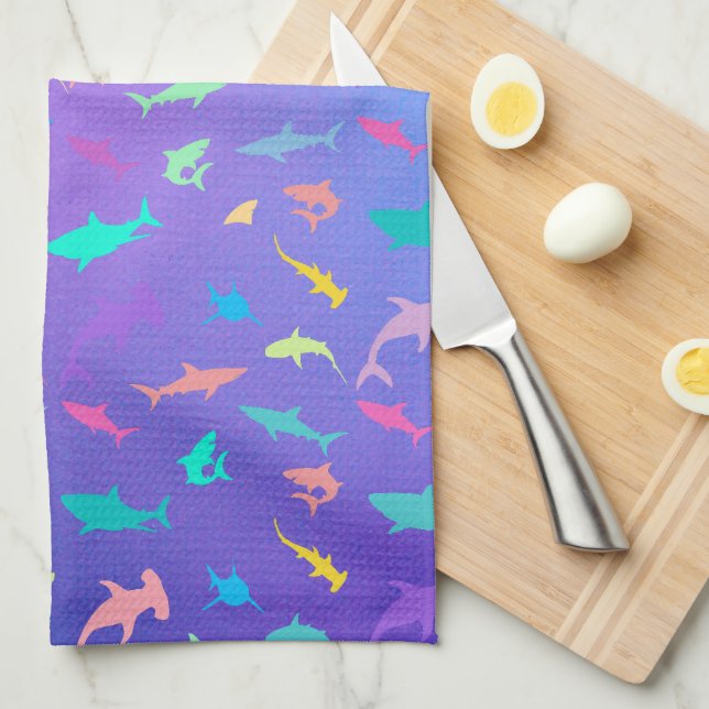 Colourful shark under the sea School Party Tea Towel (Quarter Fold)