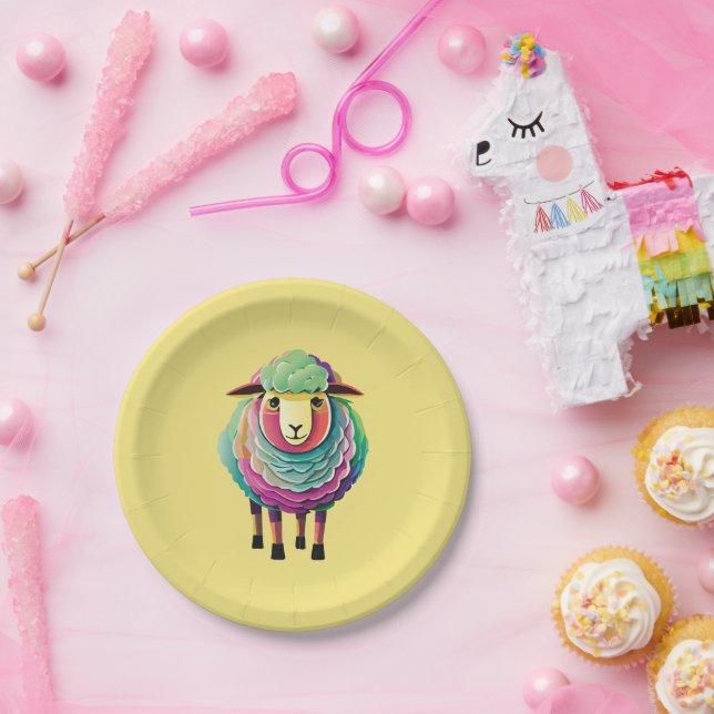 Colourful Sheep Illustration Paper Plate (Party)