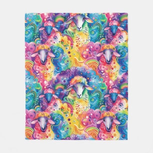 Colourful sheep pattern fleece blanket