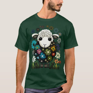 Colourful Sheep toon Flower Garden Cute Farm Anima T-Shirt