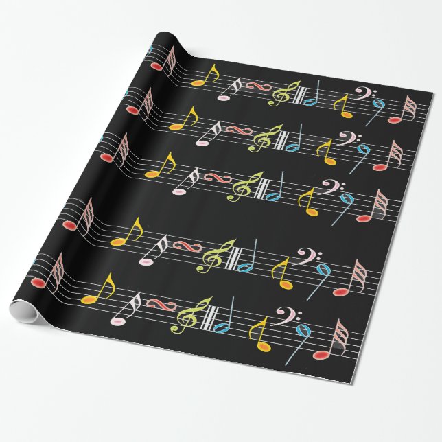 Colourful Sheet Music and Notes Wrapping Paper (Unrolled)
