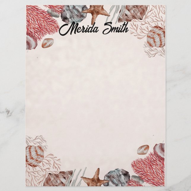 Colourful Shell Border on Tan Custom Letterhead (Front)