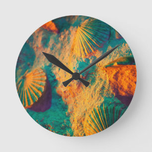 Colourful Shells and Sand on the Beech Round Clock
