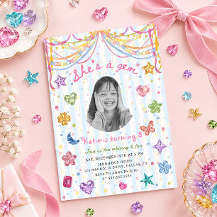 Colourful She's A Gem Birthday Photo Invitation
