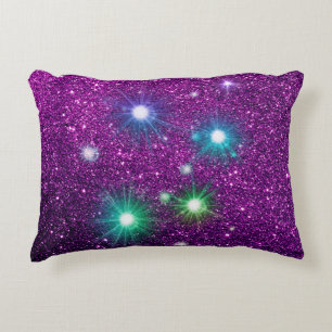 Colourful Shining Stars Purple Faux Glitter Decorative Cushion
