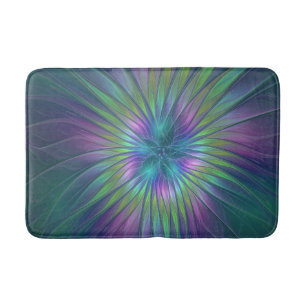 Colourful Shiny Fantasy Flower Abstract Fractal Ar Bath Mat