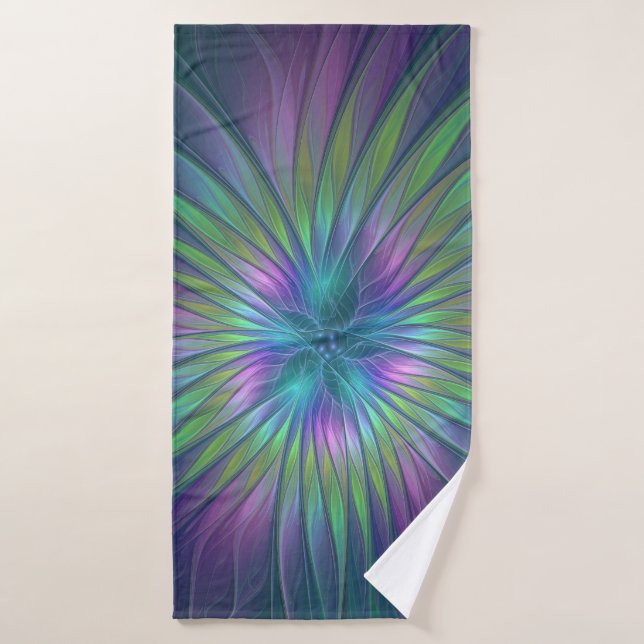 Colourful Shiny Fantasy Flower Abstract Fractal Ar Bath Towel (Bath Towel)