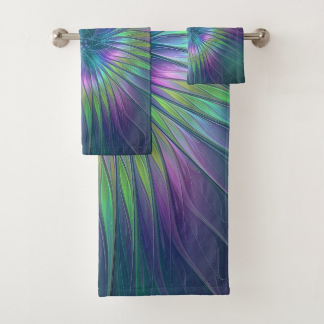 Colourful Shiny Fantasy Flower Abstract Fractal Ar Bath Towel Set (Insitu)