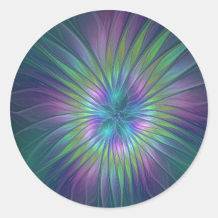 Colourful Shiny Fantasy Flower Abstract Fractal Ar Classic Round Sticker