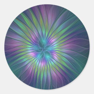Colourful Shiny Fantasy Flower Abstract Fractal Ar Classic Round Sticker