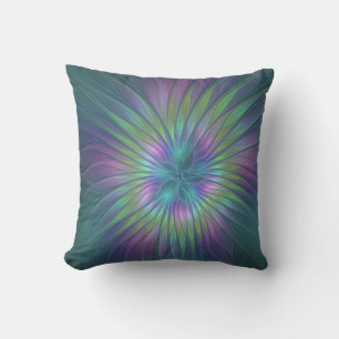 Colourful Shiny Fantasy Flower Abstract Fractal Ar Cushion