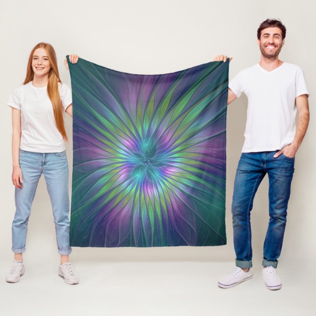 Colourful Shiny Fantasy Flower Abstract Fractal Ar Fleece Blanket (In Situ)
