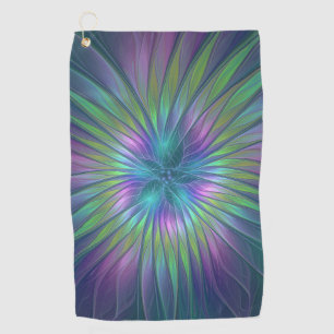 Colourful Shiny Fantasy Flower Abstract Fractal Ar Golf Towel