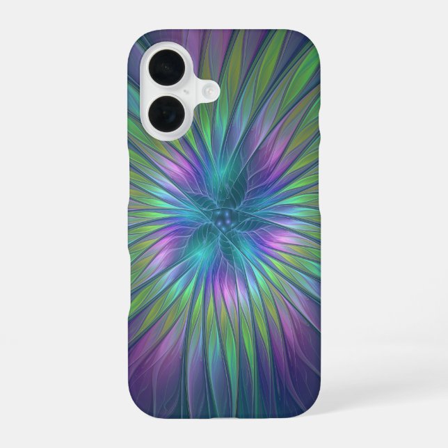 Colourful Shiny Fantasy Flower Abstract Fractal Ar iPhone 16 Case (Back)