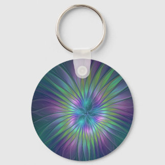 Colourful Shiny Fantasy Flower Abstract Fractal Ar Key Ring