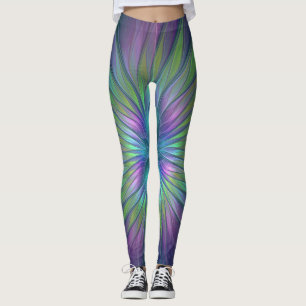 Colourful Shiny Fantasy Flower Abstract Fractal Ar Leggings