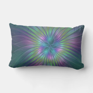 Colourful Shiny Fantasy Flower Abstract Fractal Ar Lumbar Cushion