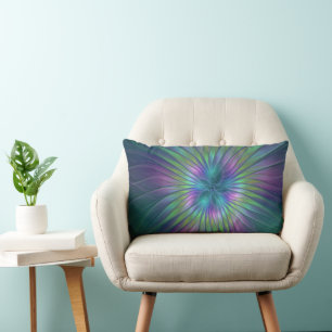 Colourful Shiny Fantasy Flower Abstract Fractal Ar Lumbar Cushion