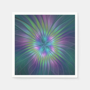 Colourful Shiny Fantasy Flower Abstract Fractal Ar Napkin