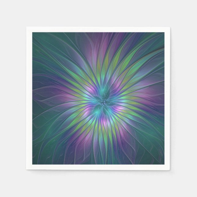Colourful Shiny Fantasy Flower Abstract Fractal Ar Napkin (Front)