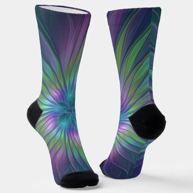 Colourful Shiny Fantasy Flower Abstract Fractal Ar Socks (Angled)