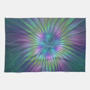 Colourful Shiny Fantasy Flower Abstract Fractal Ar Tea Towel