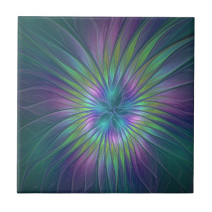 Colourful Shiny Fantasy Flower Abstract Fractal Ar Tile