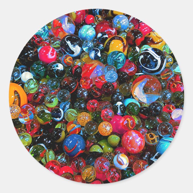 Colourful Shiny Glass Marbles Classic Round Sticker (Front)