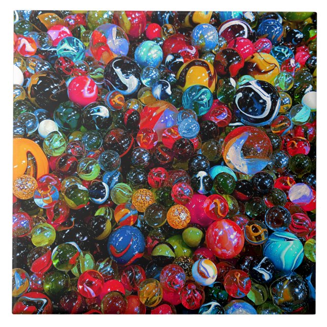 Colourful Shiny Glass Marbles Tile (Front)