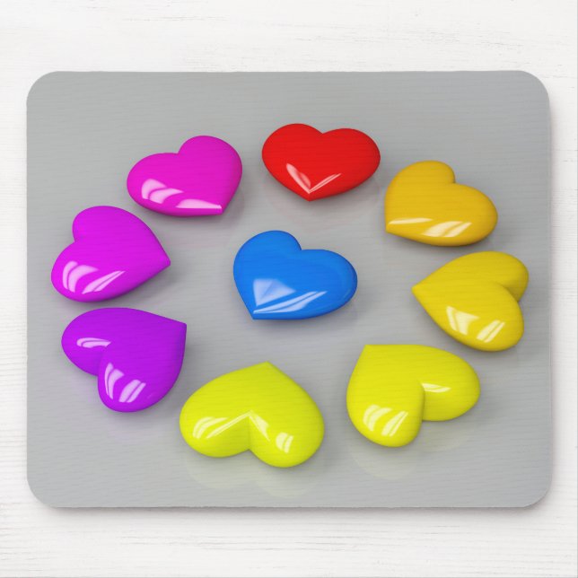 Colourful shiny hearts mouse pad (Front)
