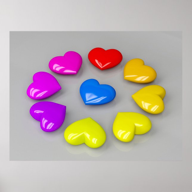 Colourful shiny hearts poster (Front)