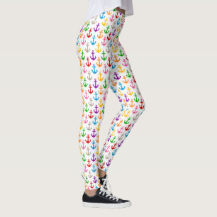 Colourful Ship Anchor Design White Leggings