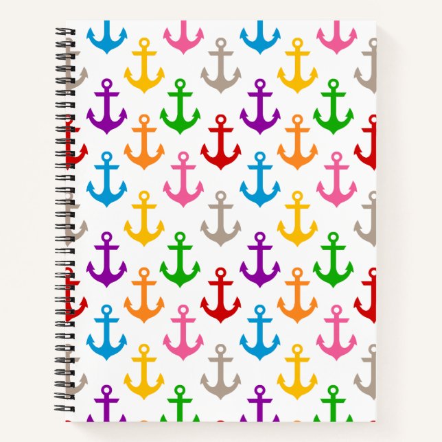 Colourful Ship Anchor Design White  Notebook (Front)