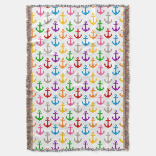 Colourful Ship Anchor Design White  Throw Blanket