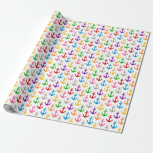 Colourful Ship Anchor Design White Wrapping Paper