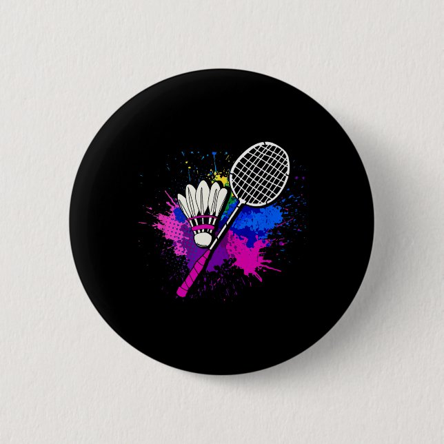 Colourful Shuttle Racket Badminton Player  6 Cm Round Badge (Front)