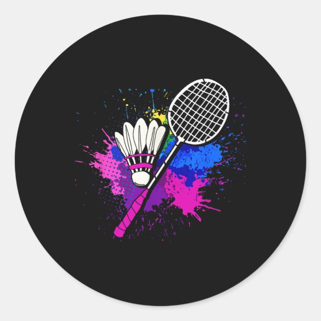 Colourful Shuttle Racket _ Badminton Player  Classic Round Sticker (Front)
