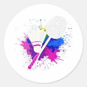 Colourful Shuttle Racket _ Badminton Player  Classic Round Sticker
