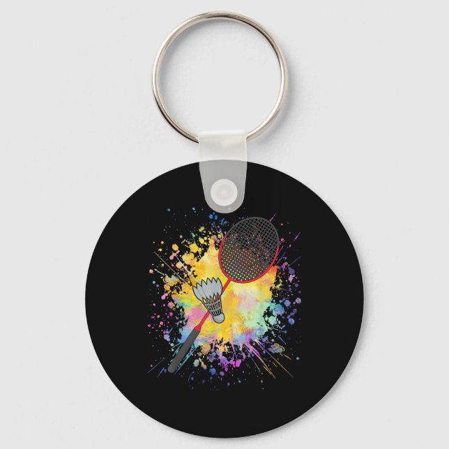 Colourful Shuttle Racket Badminton Player  Key Ring (Front)
