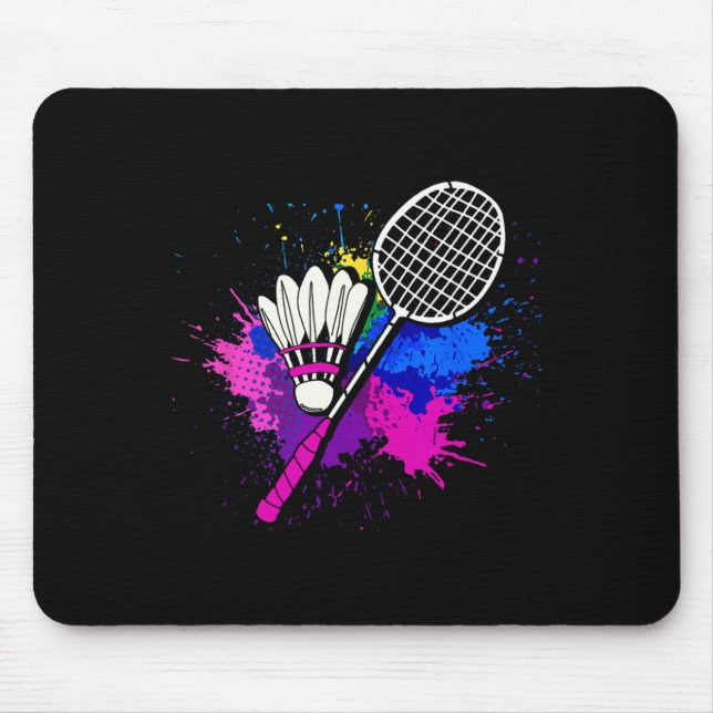 Colourful Shuttle Racket Badminton Player  Mouse Pad (Front)