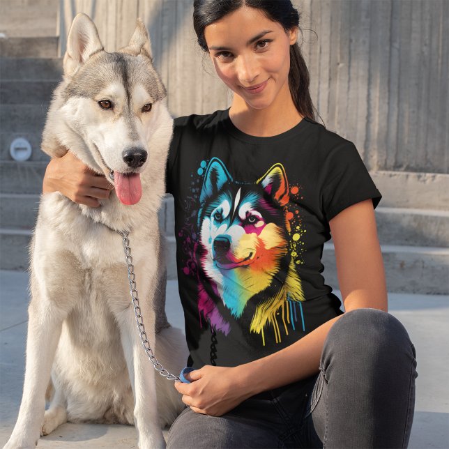Colourful Siberian Husky Dog Art T-Shirt (Creator Uploaded)