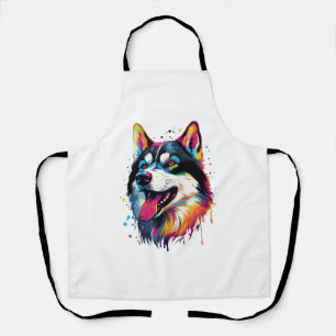 colourful Siberian Husky dog in PopArt style Apron